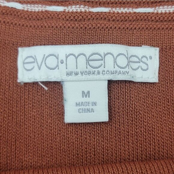 Eva Mendes NY & Co Bodycon Midi Brown Dress Sleeveless Stripes Career Size M - Picture 3 of 8